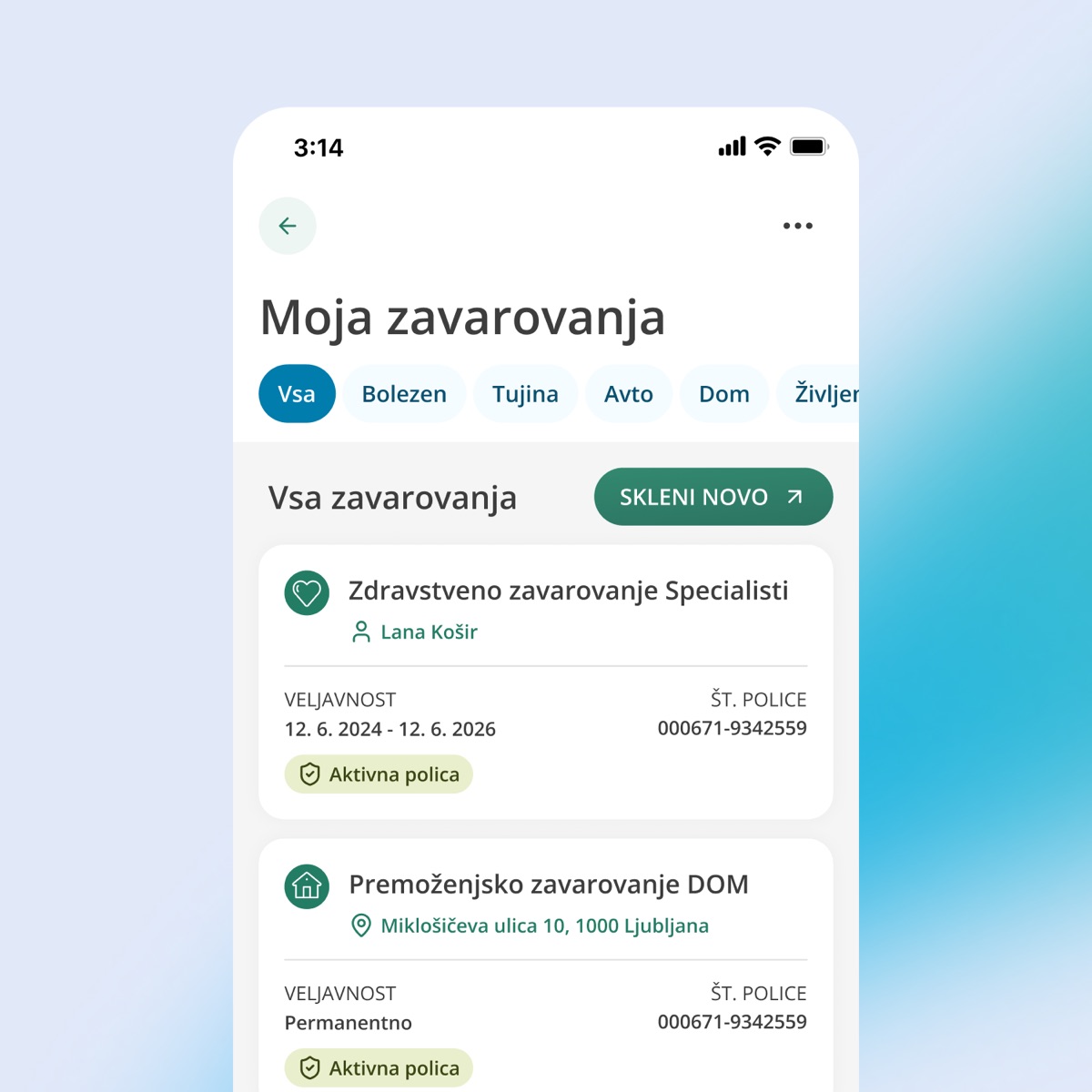 Simpler information architecture in the B2C insurance app