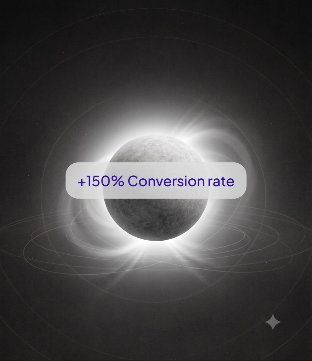 Radiant orbiting sphere, captioned +150% conversion rate