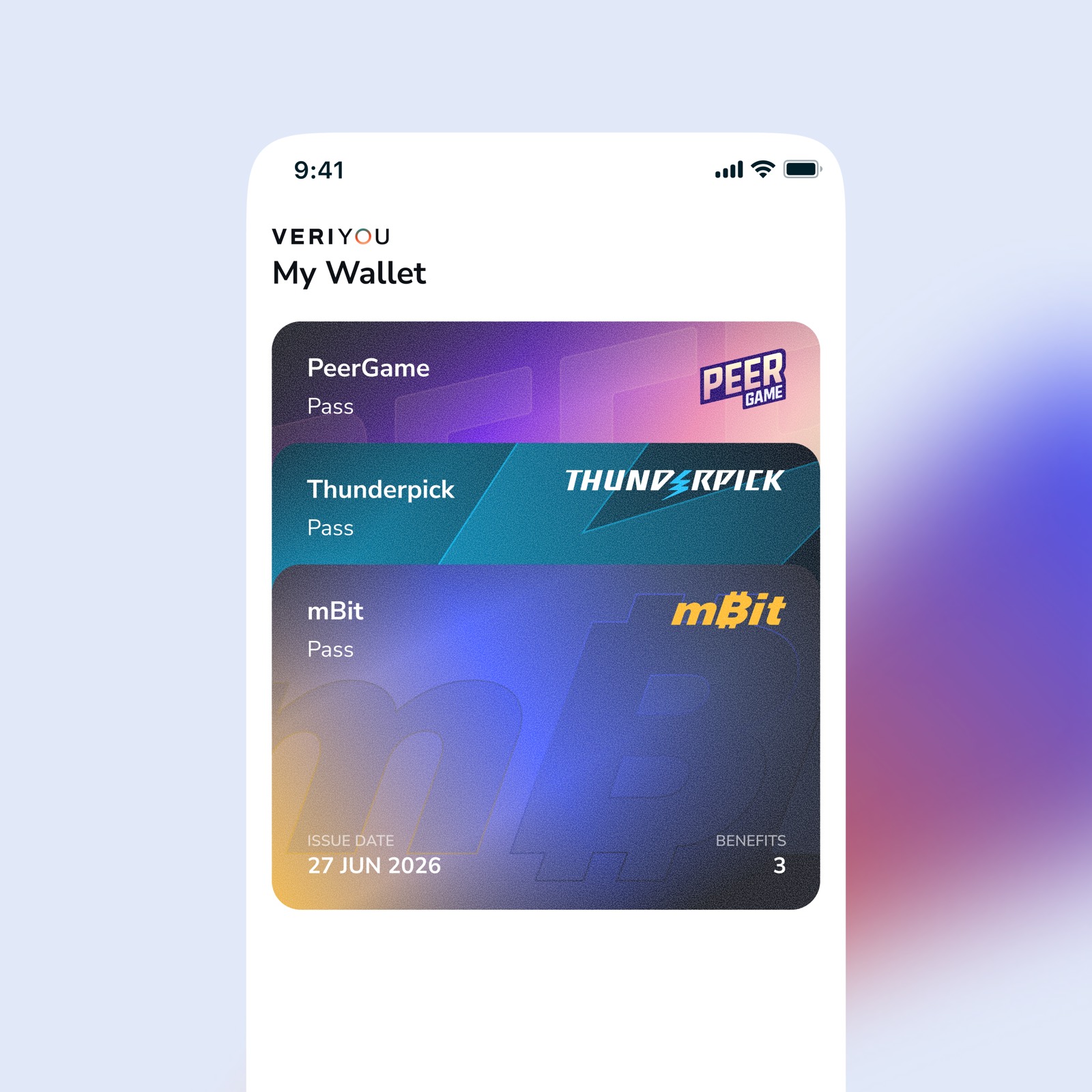 VeriYou wallet showing saved digital passes